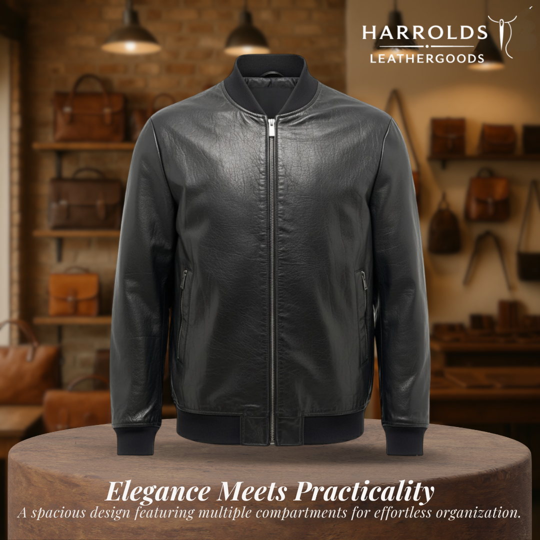 Raymund | Zip-Up Black Bomber Leather Jacket