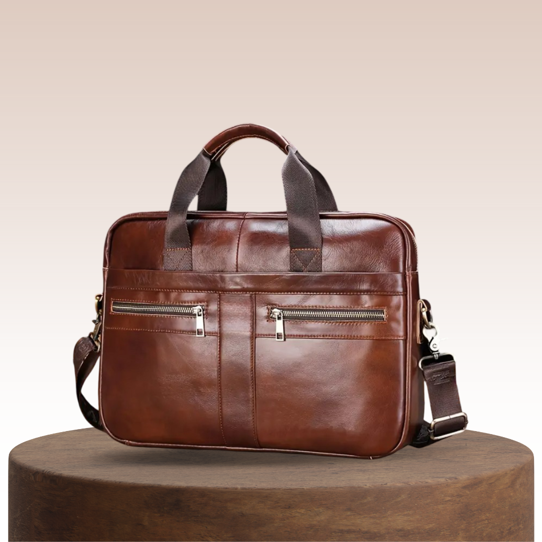 Preston | Sleek Leather Work Briefcase with Twin-Zip Front