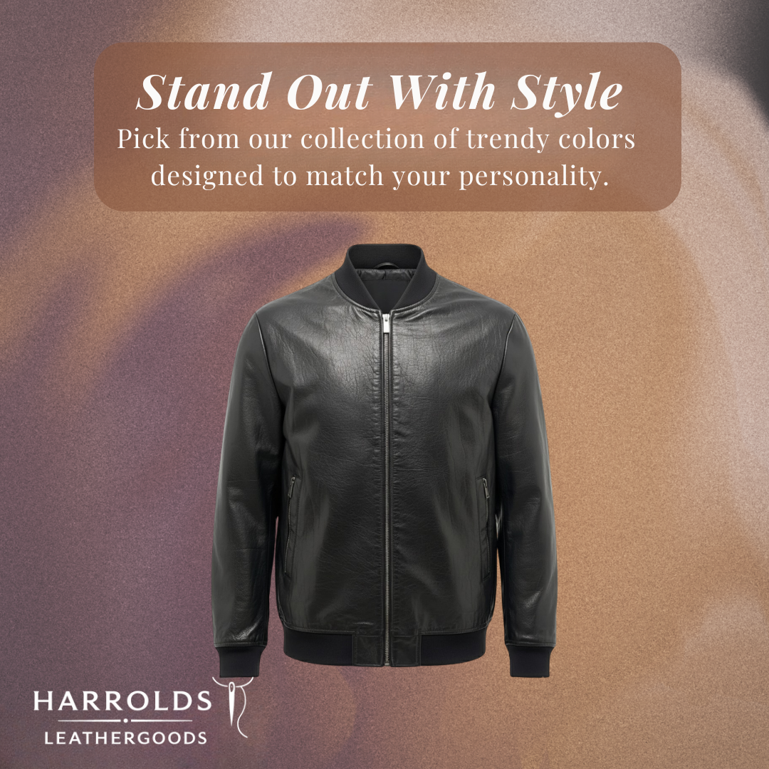 Raymund | Zip-Up Black Bomber Leather Jacket