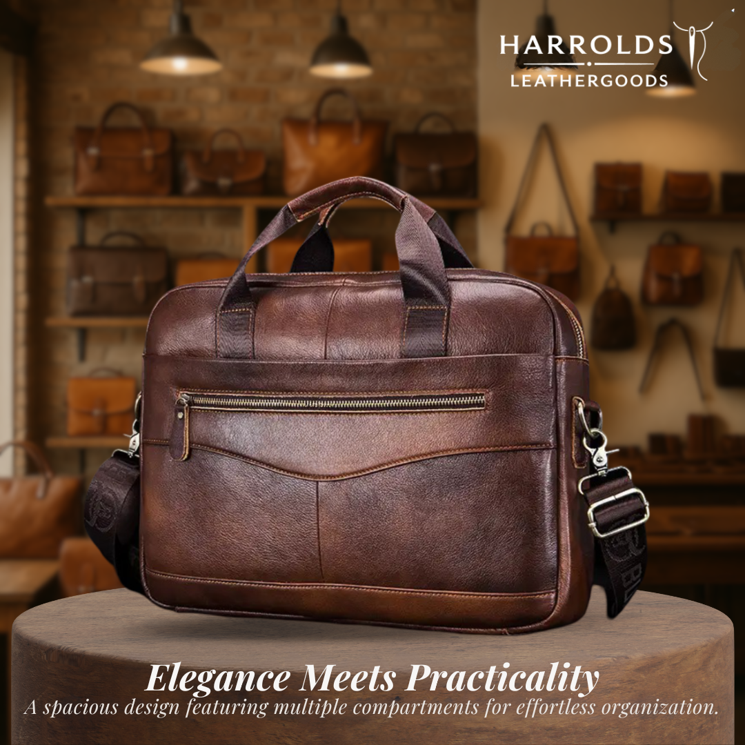 Clayton | Classic Leather Briefcase with Front Zip Accent