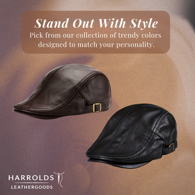 Hanz | Genuine Leather Adjustable Fit Newsboy Cap