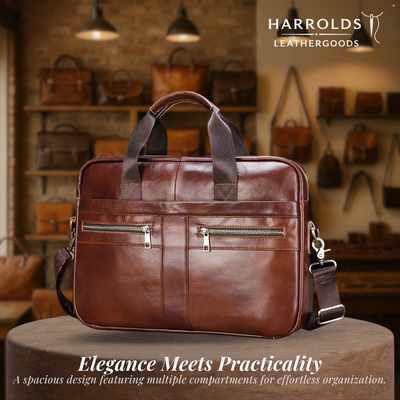Preston | Sleek Leather Work Briefcase with Twin-Zip Front