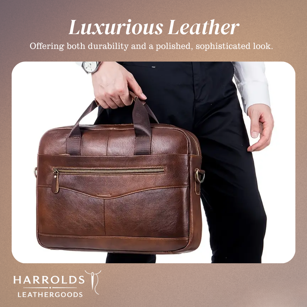 Clayton | Classic Leather Briefcase with Front Zip Accent