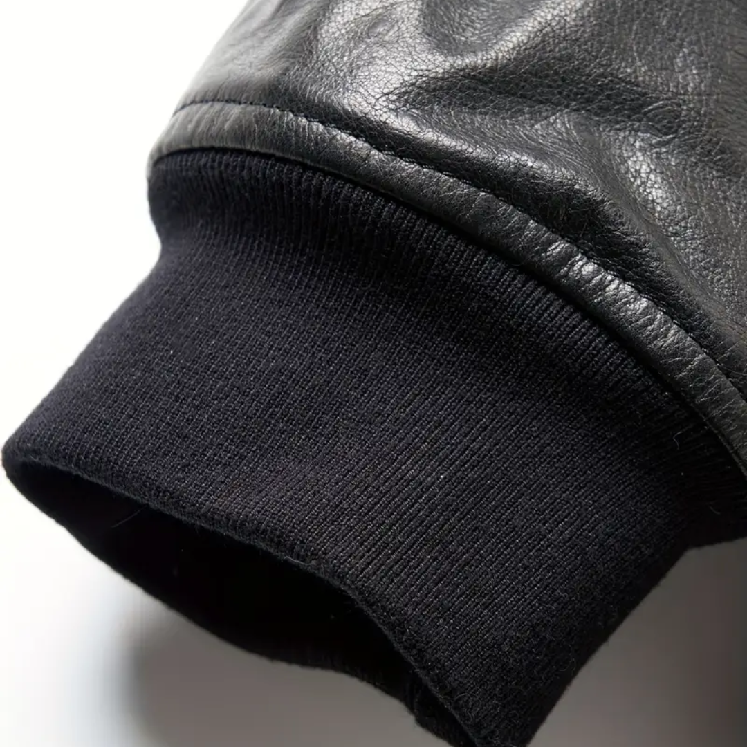 Raymund | Zip-Up Black Bomber Leather Jacket