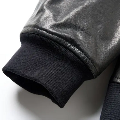 Raymund | Zip-Up Black Bomber Leather Jacket