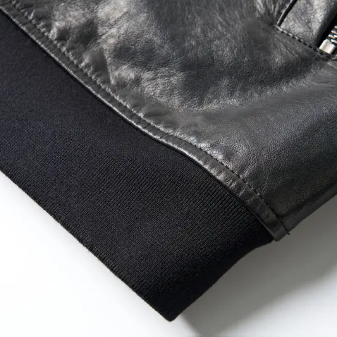Raymund | Zip-Up Black Bomber Leather Jacket