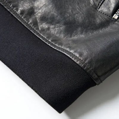 Raymund | Zip-Up Black Bomber Leather Jacket