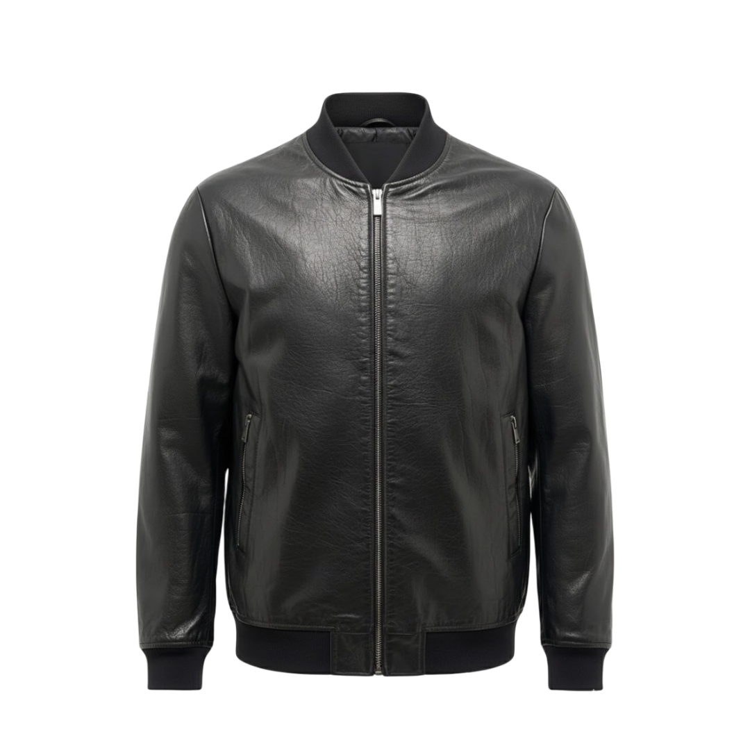 Raymund | Zip-Up Black Bomber Leather Jacket