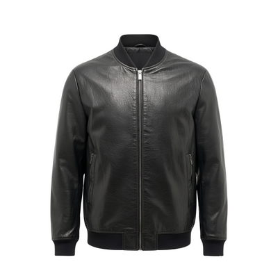 Raymund | Zip-Up Black Bomber Leather Jacket