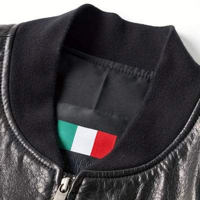 Raymund | Zip-Up Black Bomber Leather Jacket