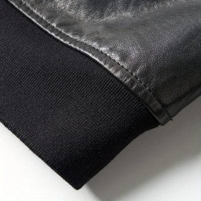 Raymund | Zip-Up Black Bomber Leather Jacket