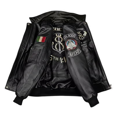 Greg | Men’s Patched Embroidered Leather Jacket