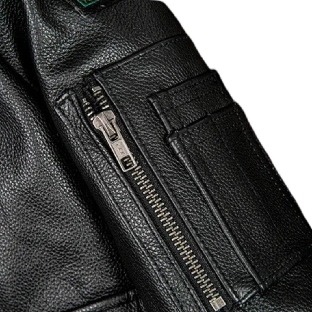 Greg | Men’s Patched Embroidered Leather Jacket