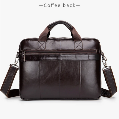 Sterling | Polished Leather Briefcase with Front Buckle Pockets