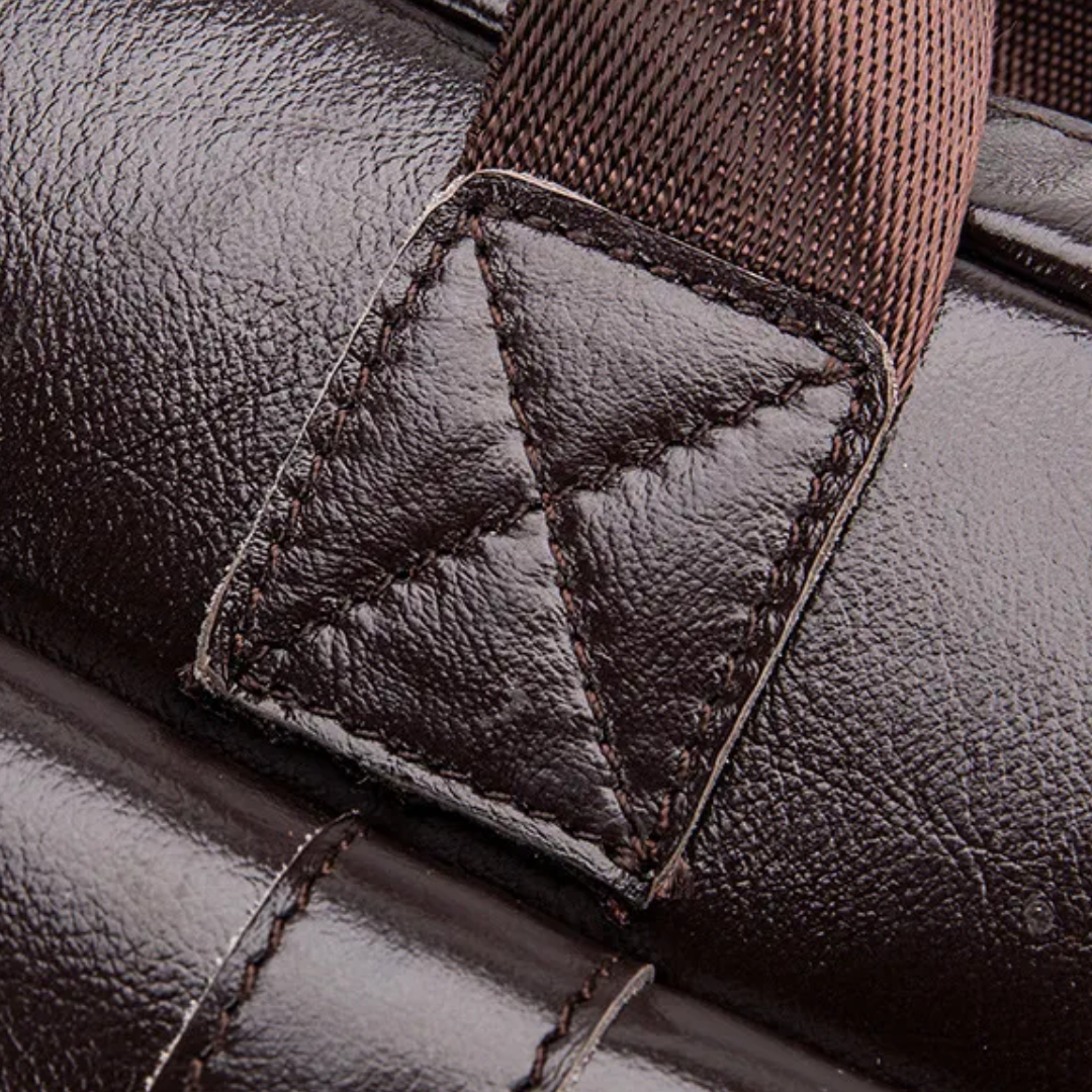 Sterling | Polished Leather Briefcase with Front Buckle Pockets