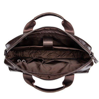 Sterling | Polished Leather Briefcase with Front Buckle Pockets