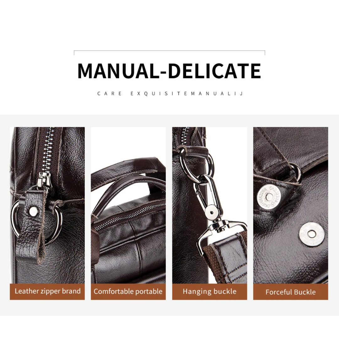 Sterling | Polished Leather Briefcase with Front Buckle Pockets