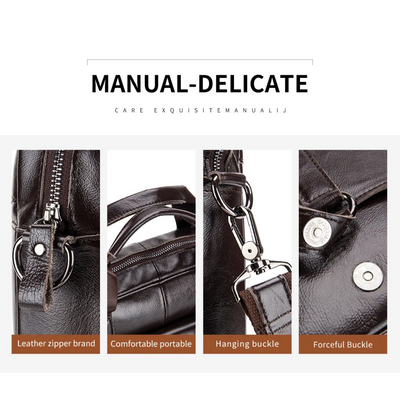 Sterling | Polished Leather Briefcase with Front Buckle Pockets