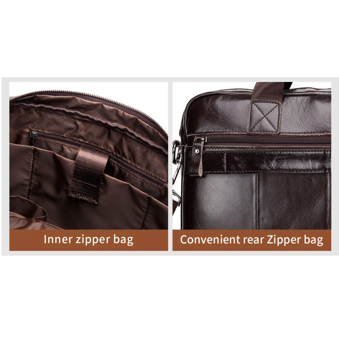 Sterling | Polished Leather Briefcase with Front Buckle Pockets