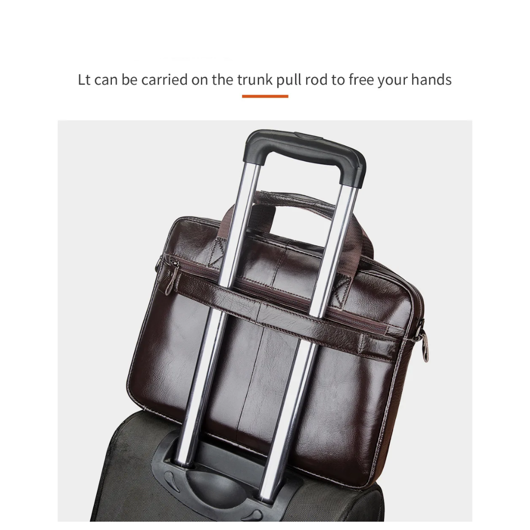 Sterling | Polished Leather Briefcase with Front Buckle Pockets