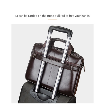 Sterling | Polished Leather Briefcase with Front Buckle Pockets