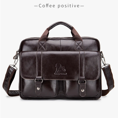 Sterling | Polished Leather Briefcase with Front Buckle Pockets