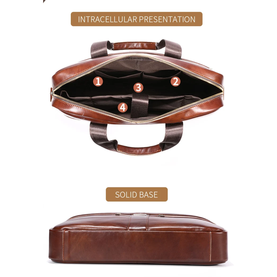 Preston | Sleek Leather Work Briefcase with Twin-Zip Front