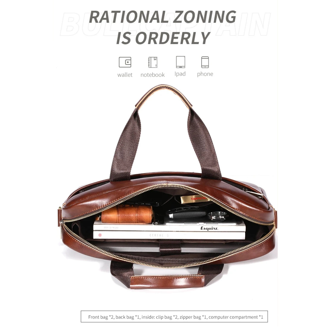 Preston | Sleek Leather Work Briefcase with Twin-Zip Front